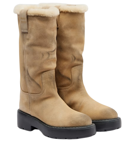 Shearling-lined suede knee-high boots