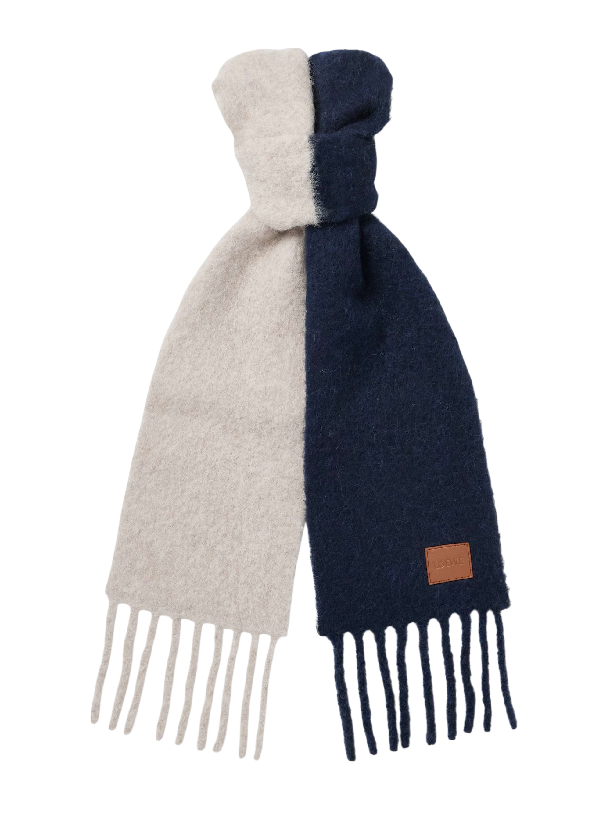 Logo-Appliquéd Fringed Two-Tone Alpaca and Wool-Blend Scarf - blue - One Size