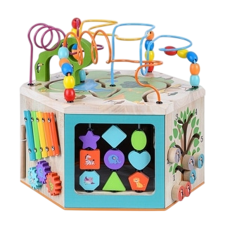 Teamson Kids Preschool Play Lab 7-in-1 Large Wooden Activity Station, Natural - 15.71" L x 16.1" W x 16.1" H