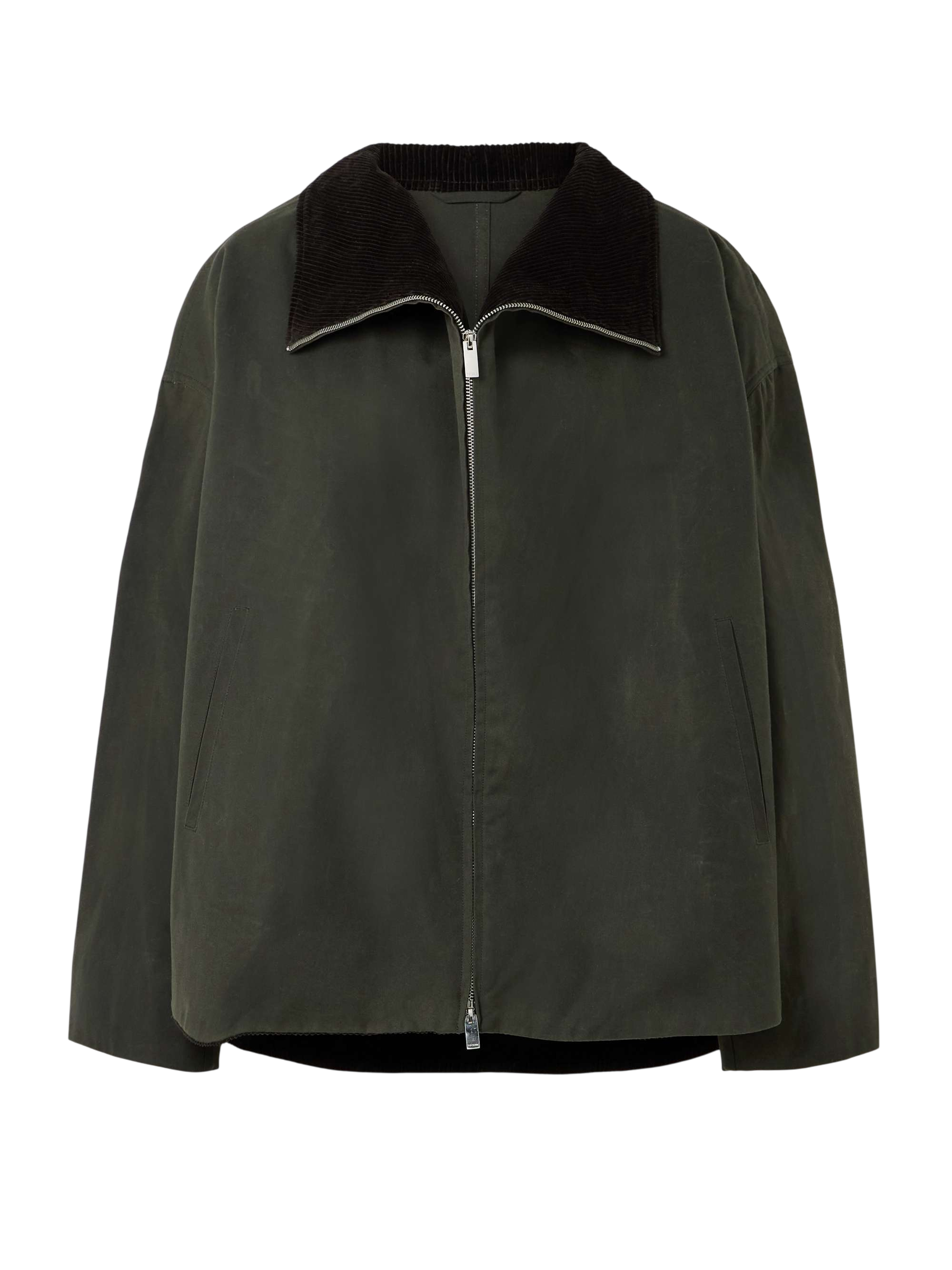 Corduroy-trimmed waxed organic cotton jacket