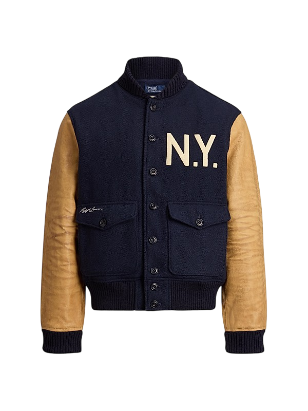 Mixed-Media Wool-Blend Bomber Jacket