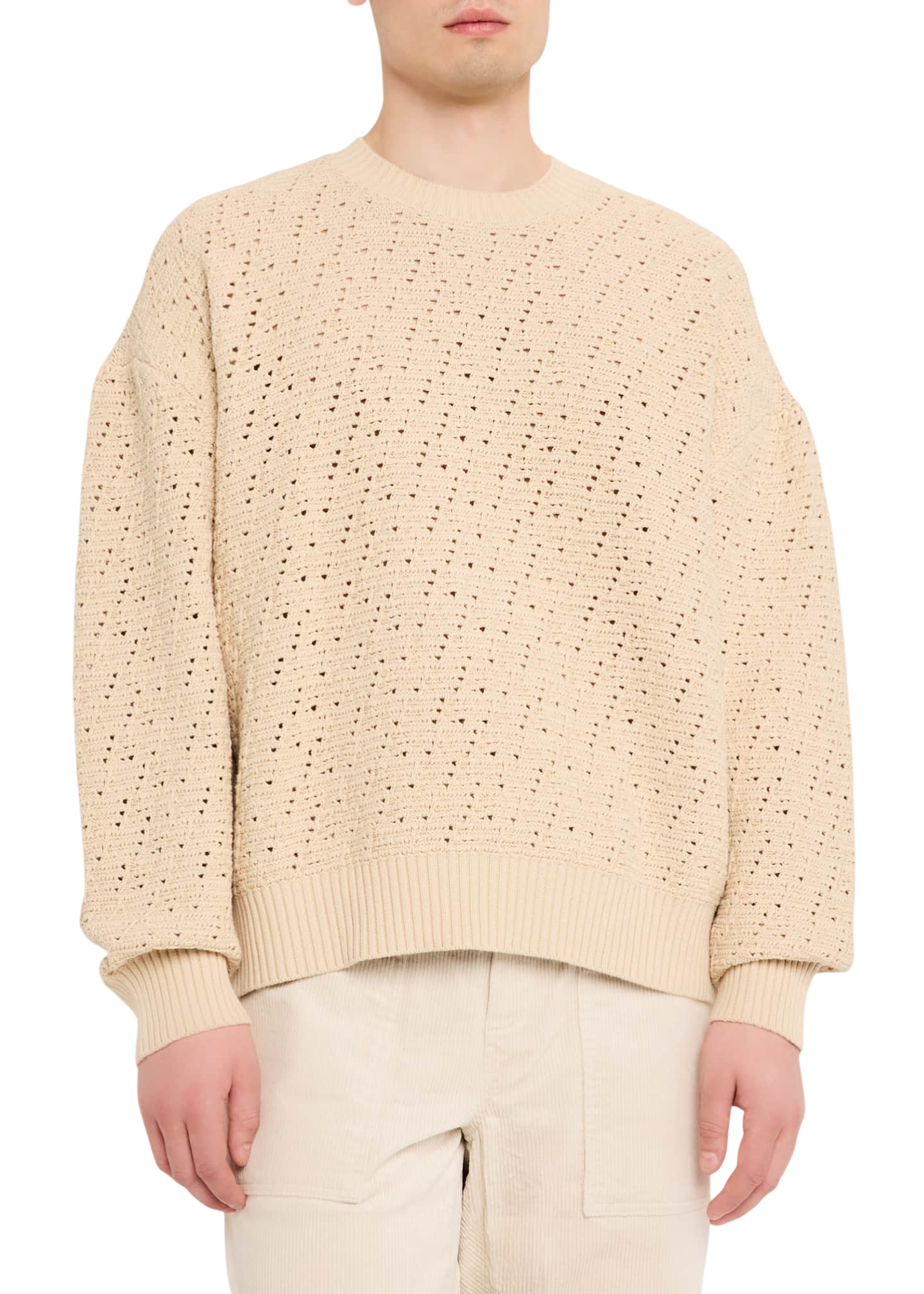 Men's Crochet Cotton Crewneck Sweater