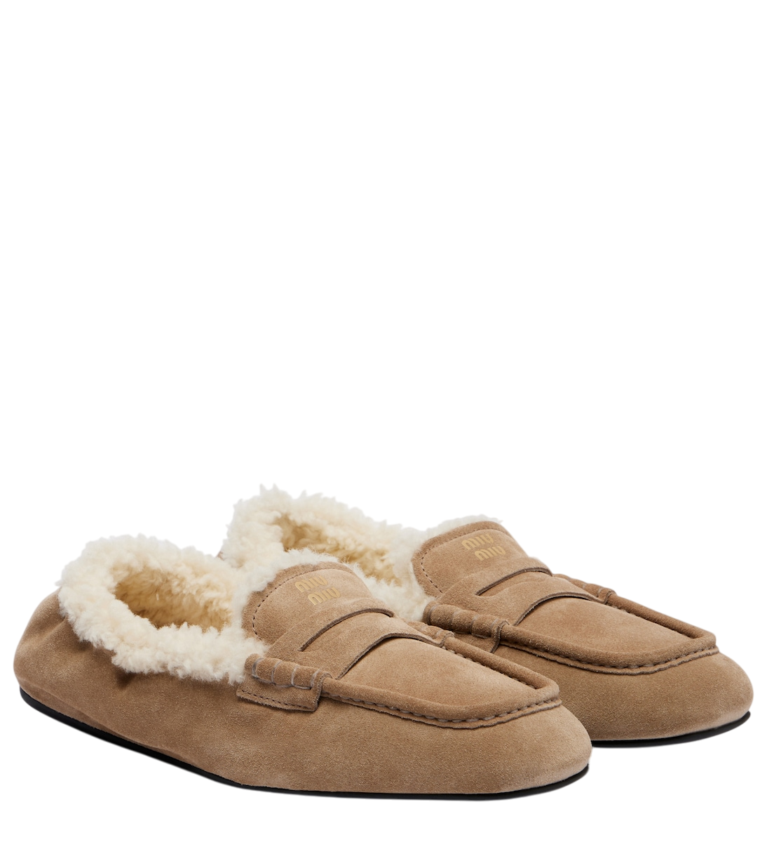 Shearling-lined suede penny loafers