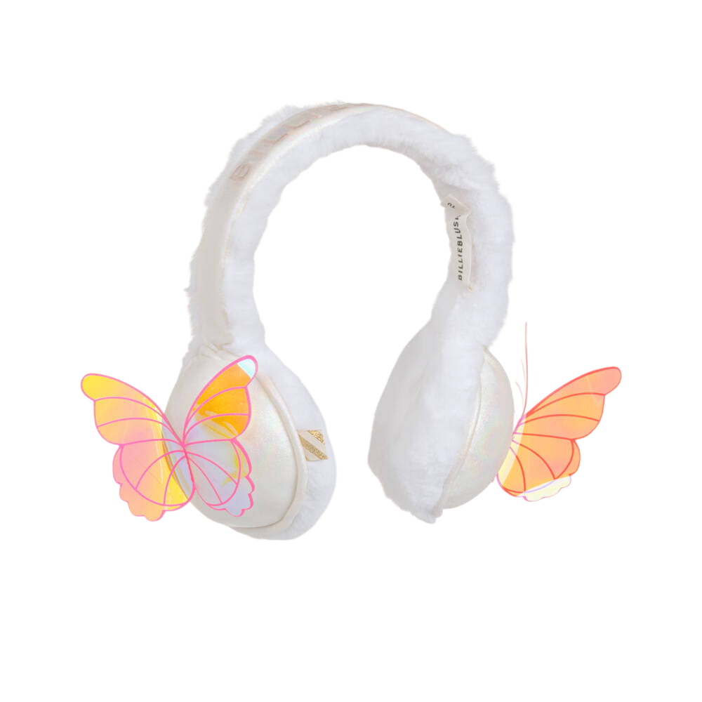 Girls White Faux Fur Earmuffs with Butterfly Detail