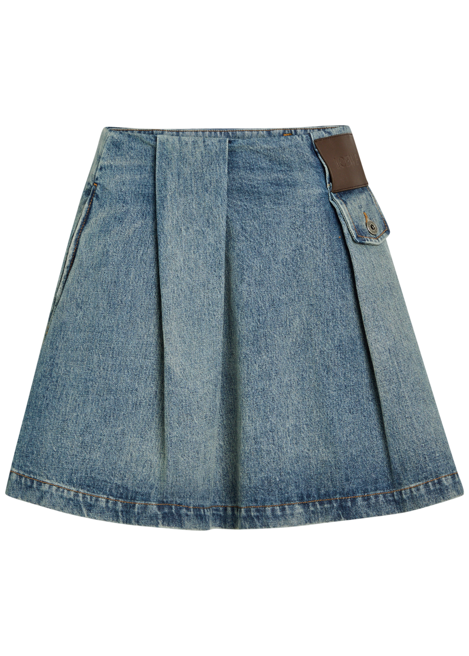 Pleated denim mini skirt