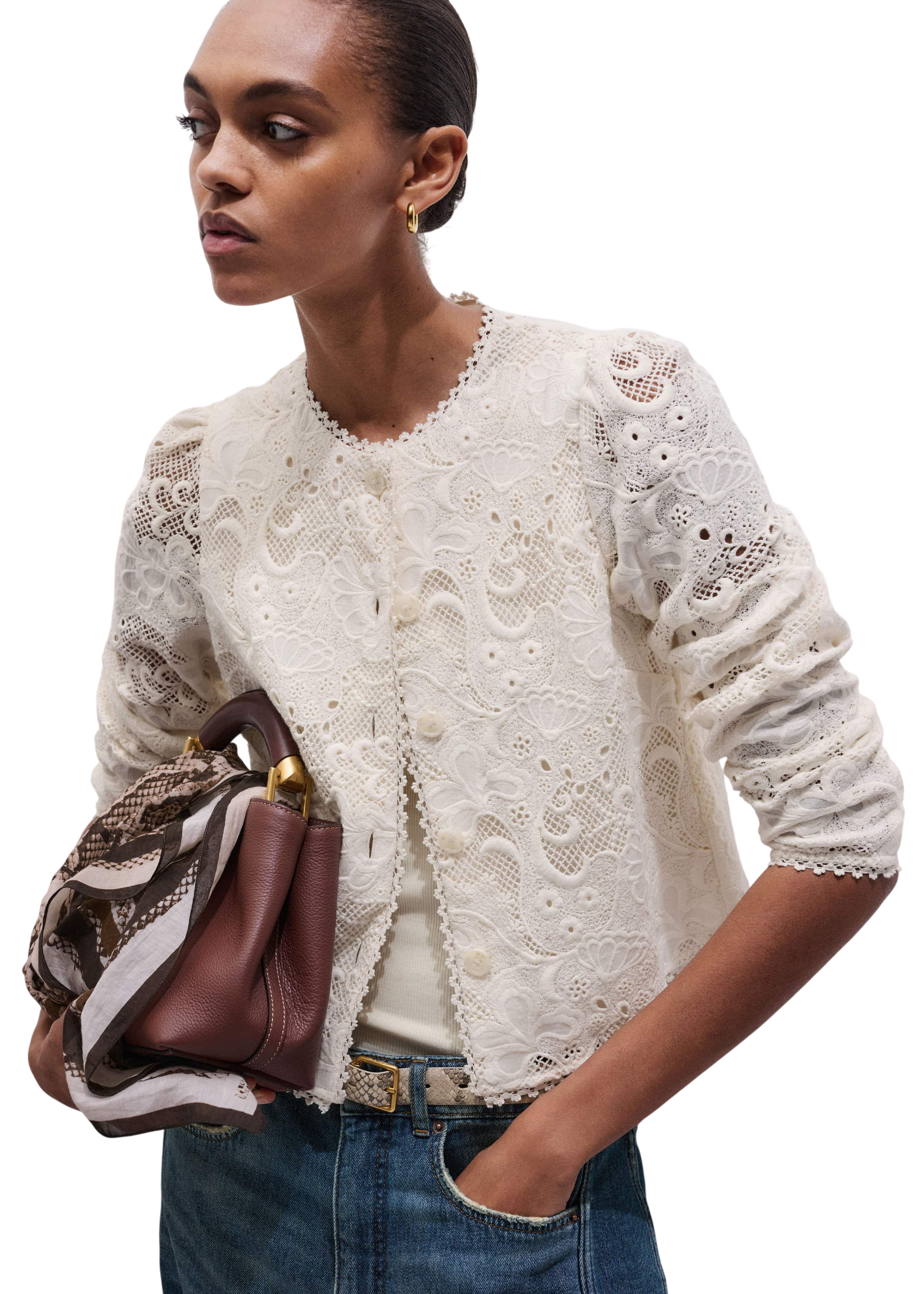 Collarless Lace Jacket Guipure Lace