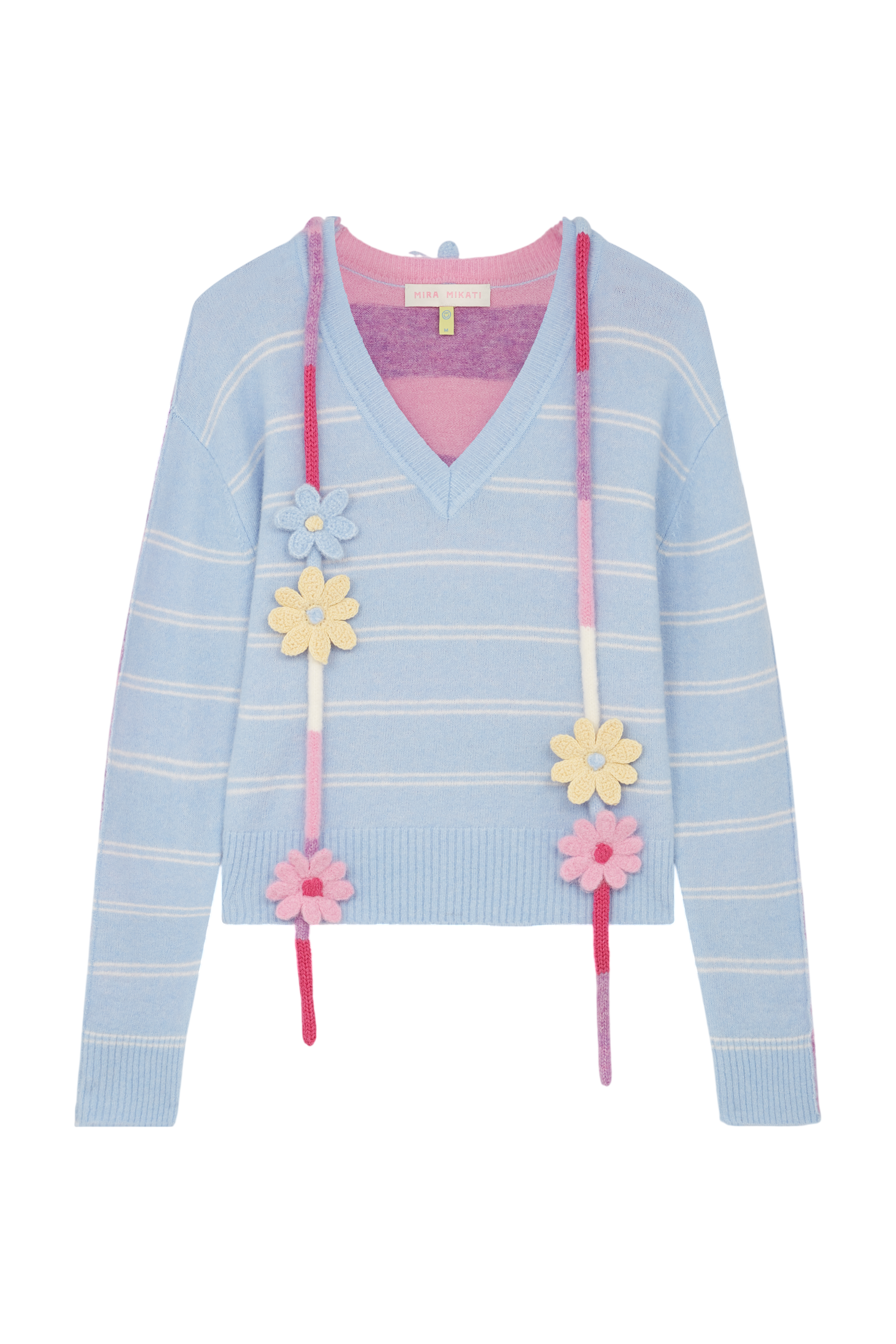 Stripe V Neck With Crochet Trim