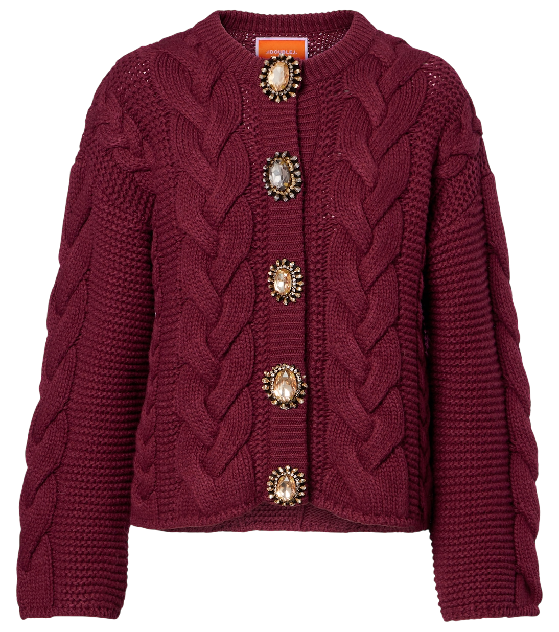 Portrait embellished wool-blend cardigan