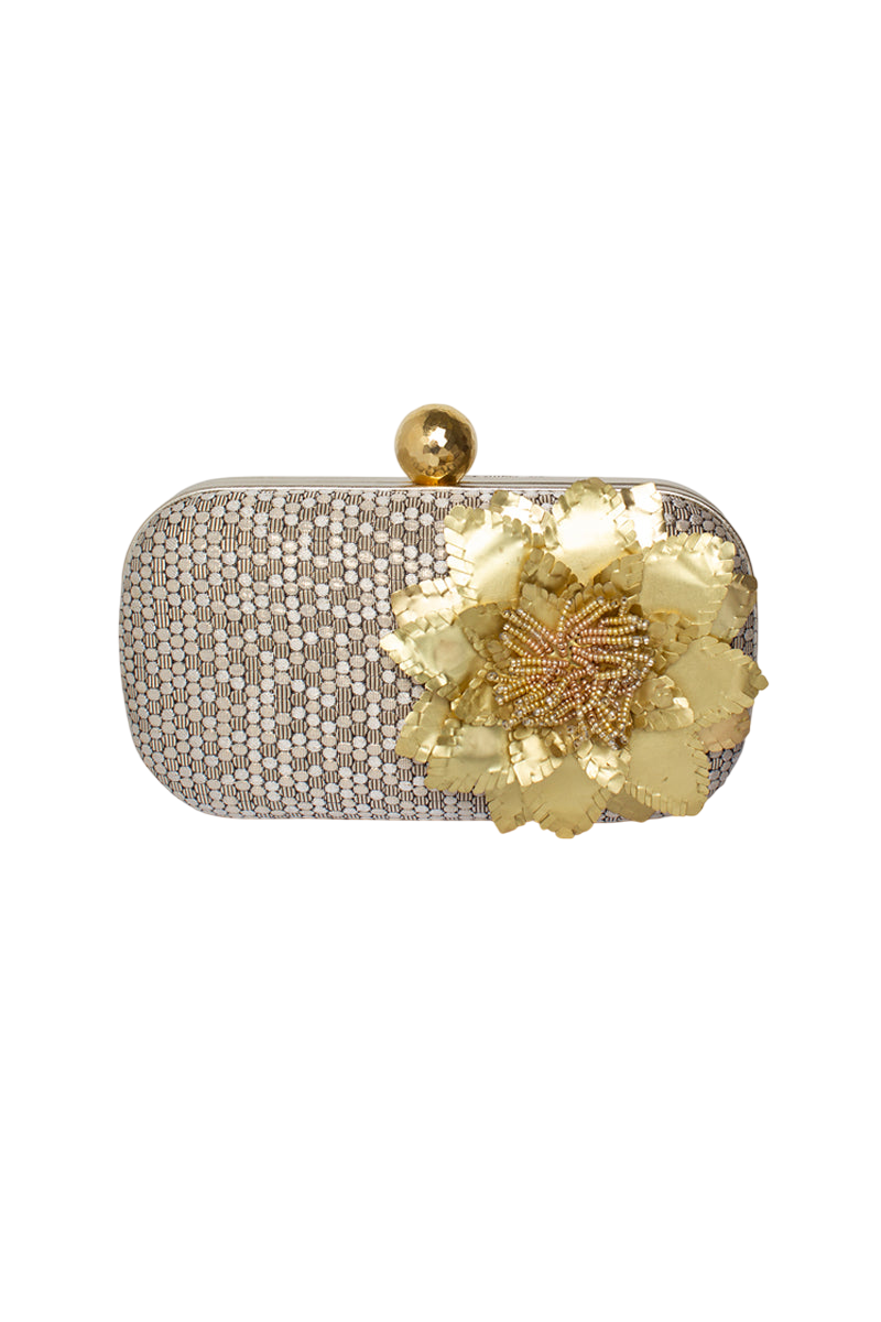golden magnolia on honeycomb box clutch