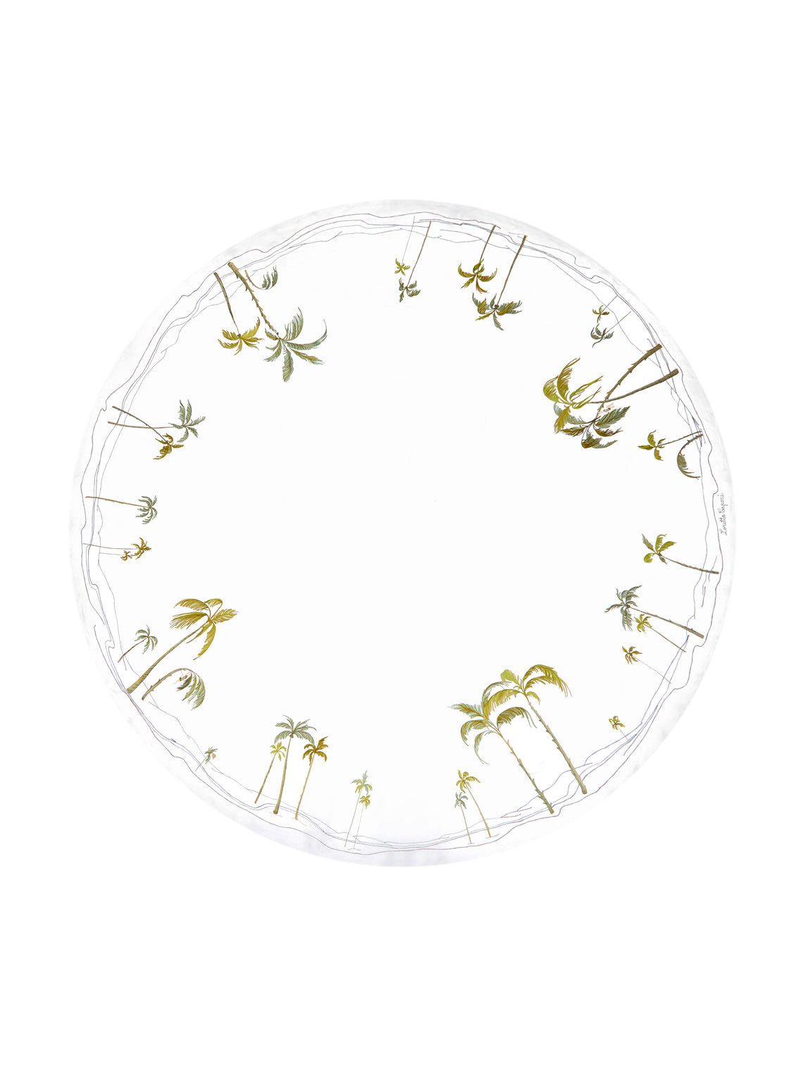 Palm Tree Hand-Embroidered Linen Round Tablecloth (118in/3m)