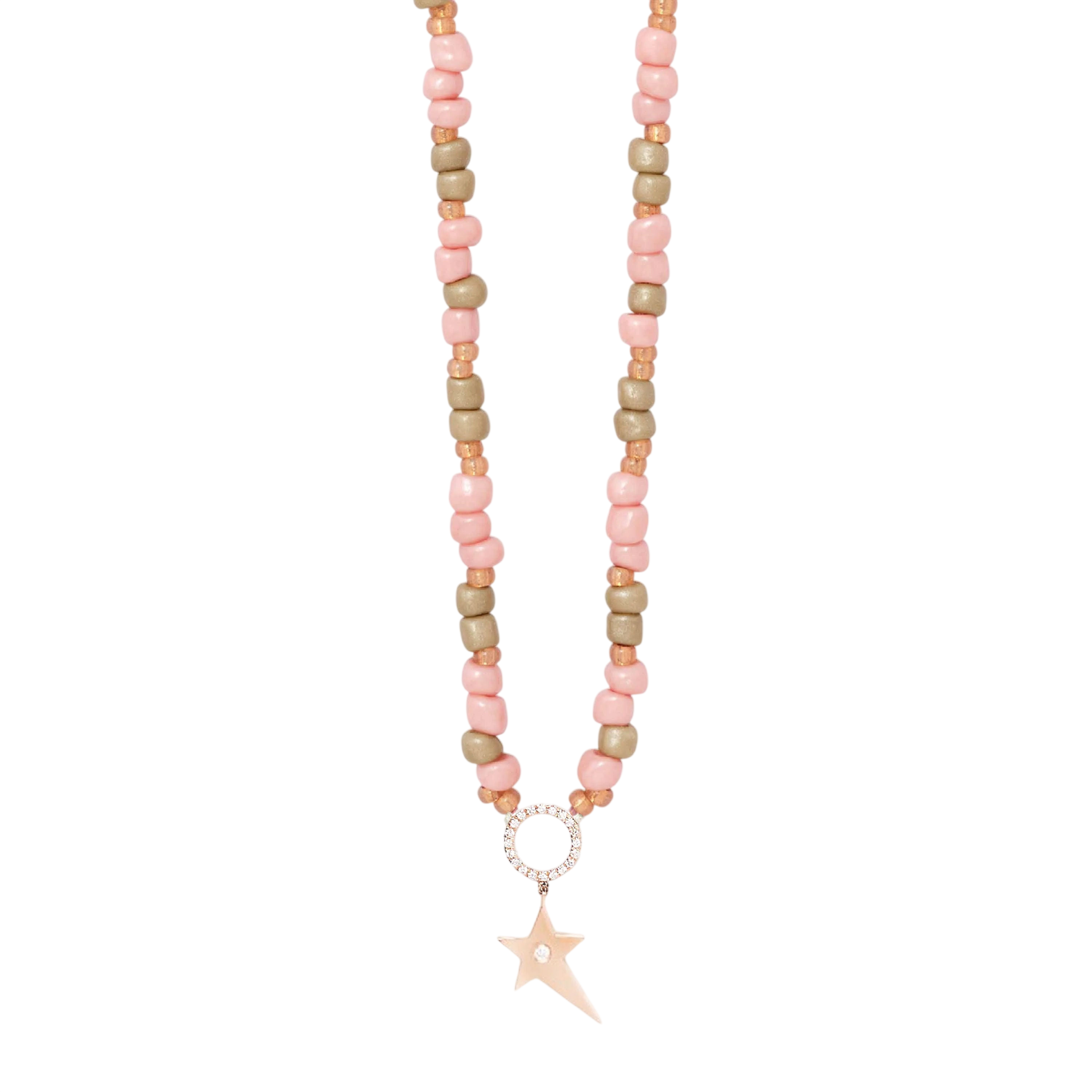 Dusty Pink Beaded Necklace with Star Pendant