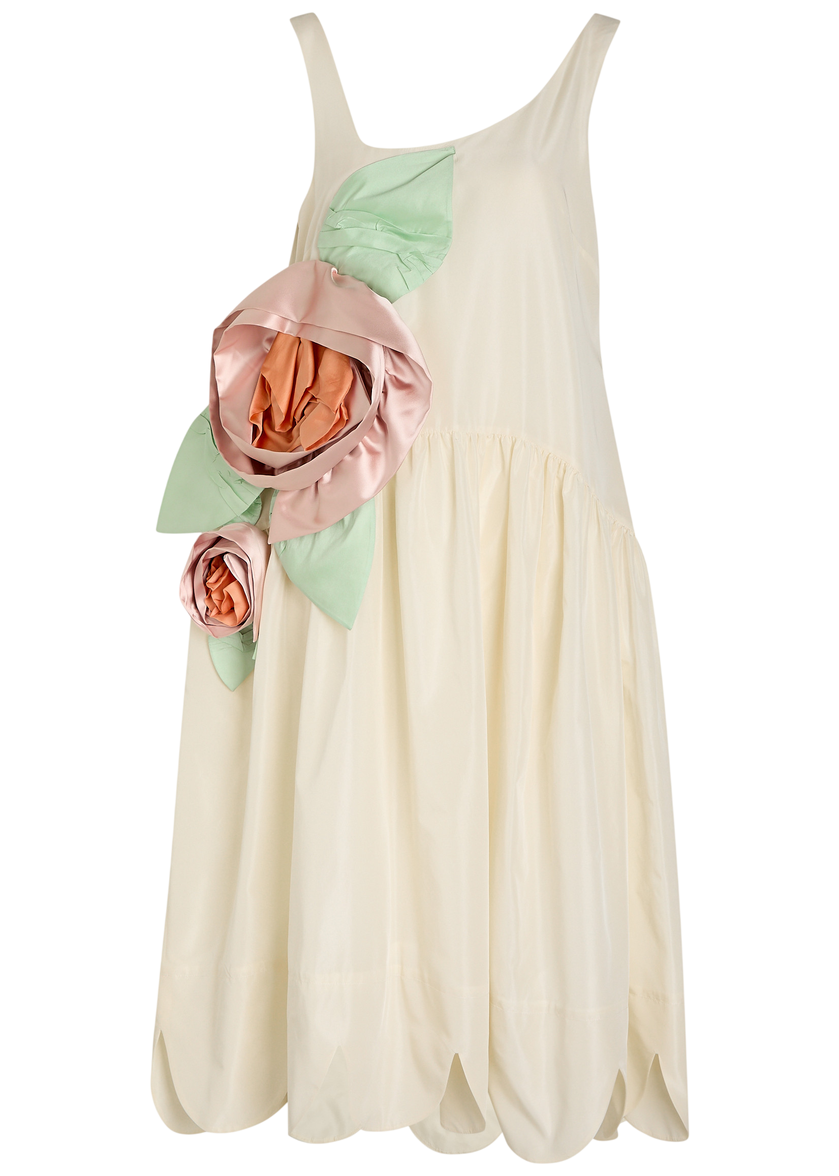 Floral-appliquéd taffeta midi dress