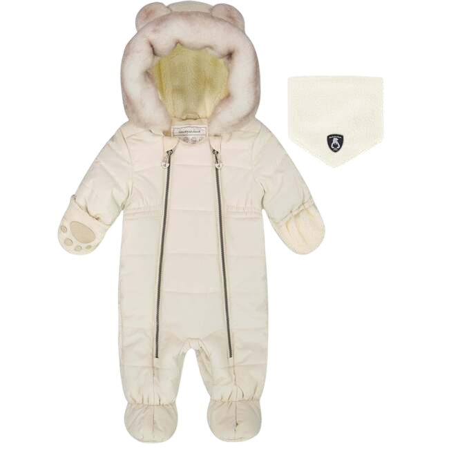 One-Piece Baby Layette Snowsuit Designed for Car Seat, White Asparagus