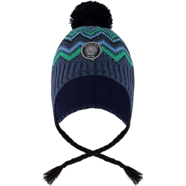 Lined Peruvian Knit Pompom Hat Blue and Green, Green and Blue