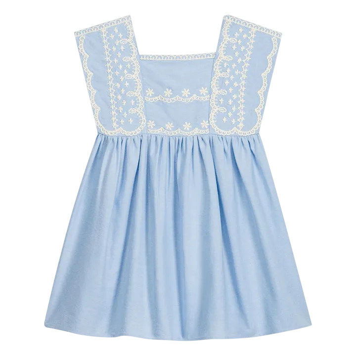 Briska Organic Cotton Embroidered Dress | Light blue