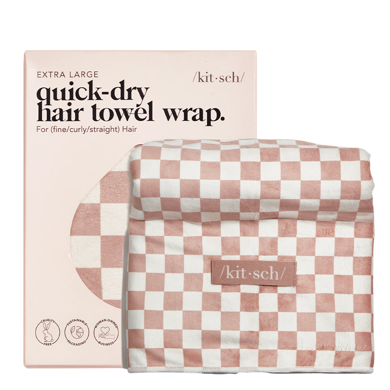 Terracotta Checker XL Hair Towel Wrap