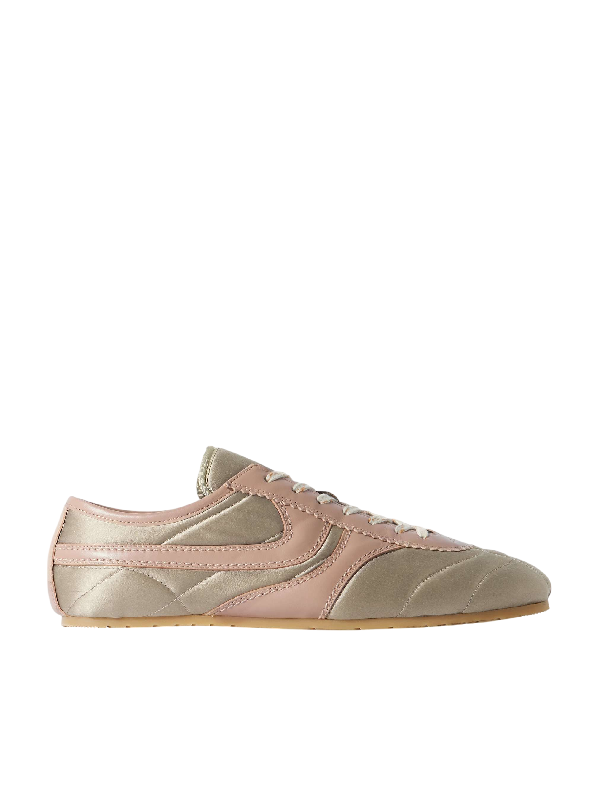 Leather-trimmed paneled satin sneakers