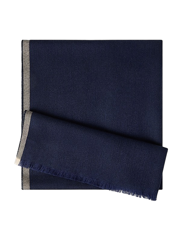 Wool and Cashmere Diagonal Scarf with Striped Edge