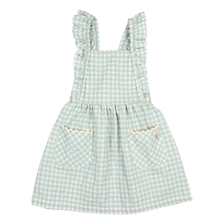 Seersucker Organic Cotton Gingham Dress | Aqua