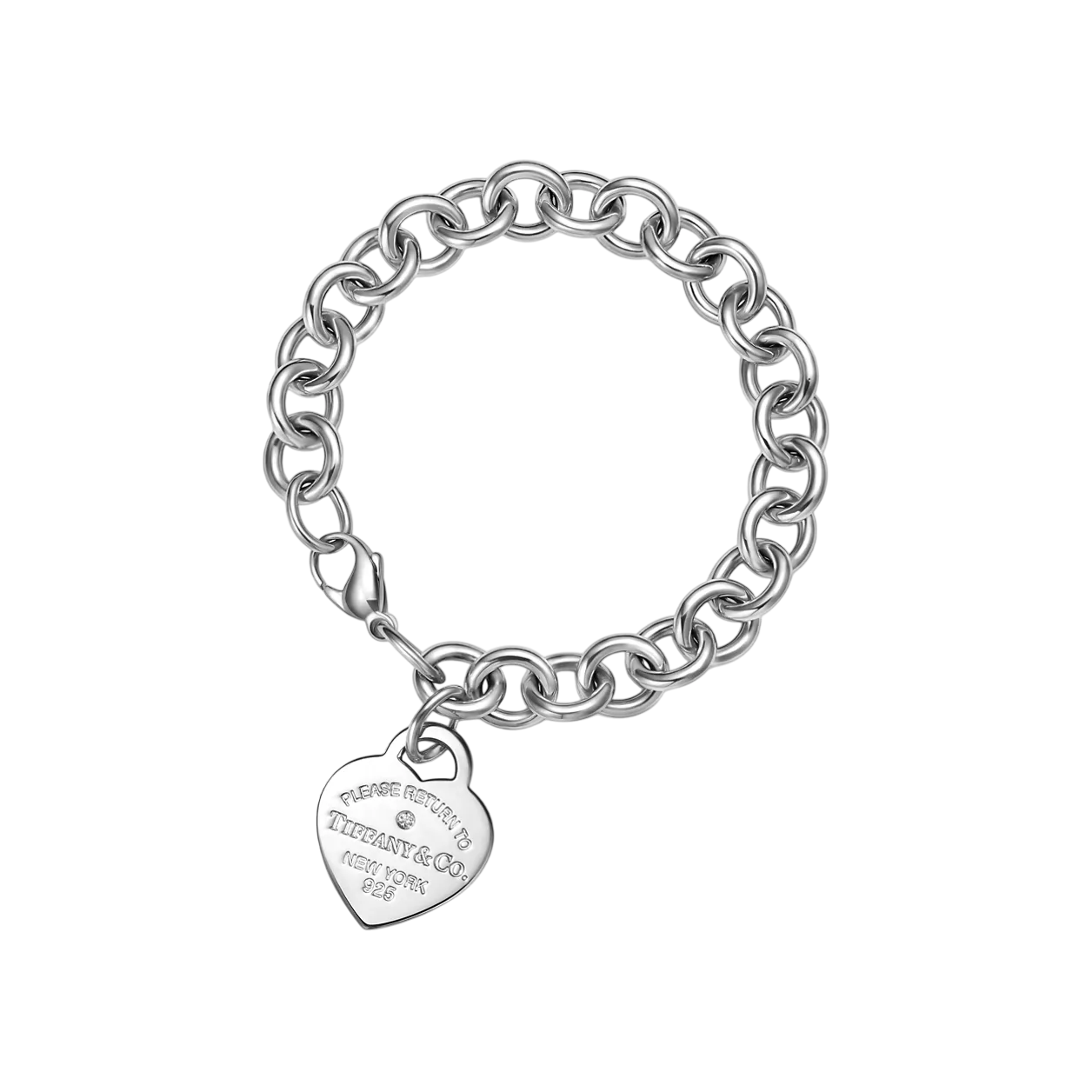 Heart Tag Bracelet in Sterling Silver with a Diamond, Medium