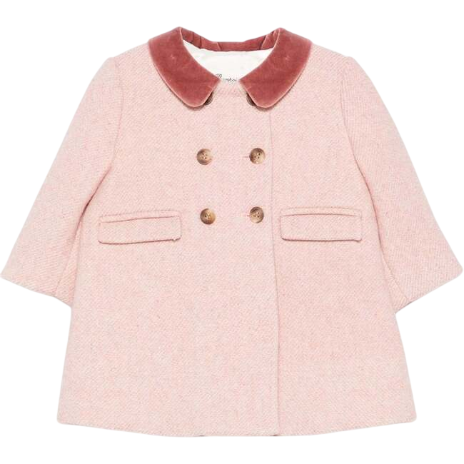 Moka Velvet Collar Baby Pea Coat, Delicate Pink