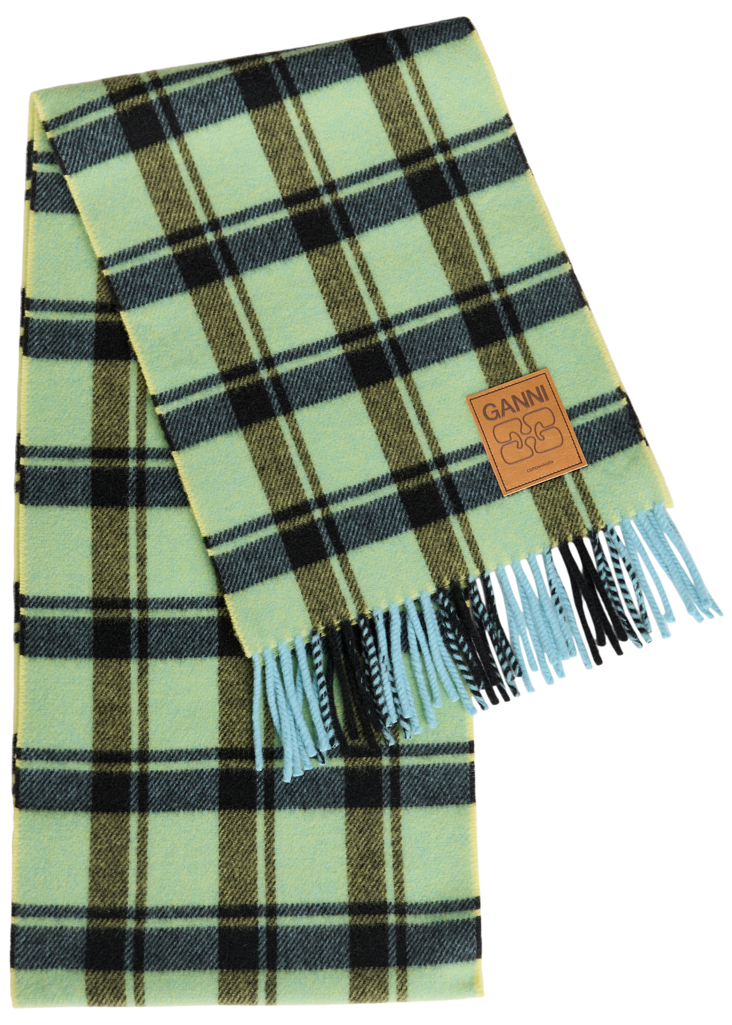 Plaid fringed wool scarf