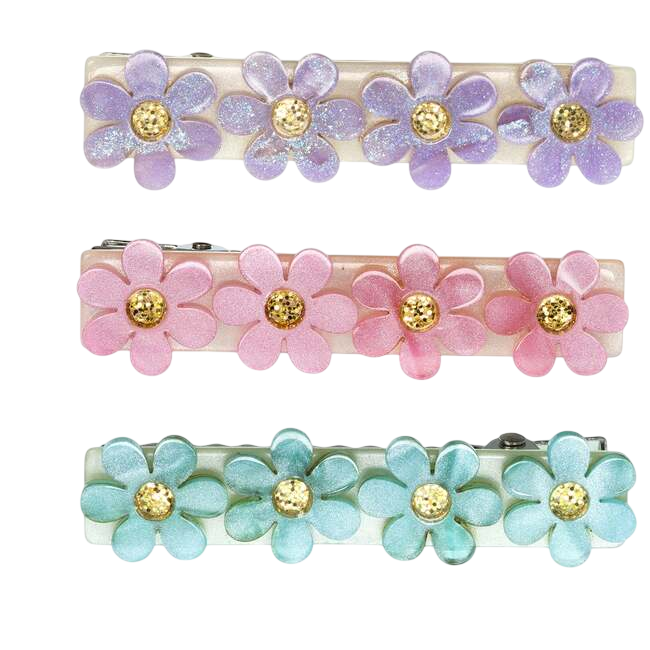 Flowers Blue Purple Pink Shimmer Hair Clips