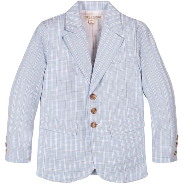 Organic Classic Seersucker Suit Jacket, Blue Chateau Check