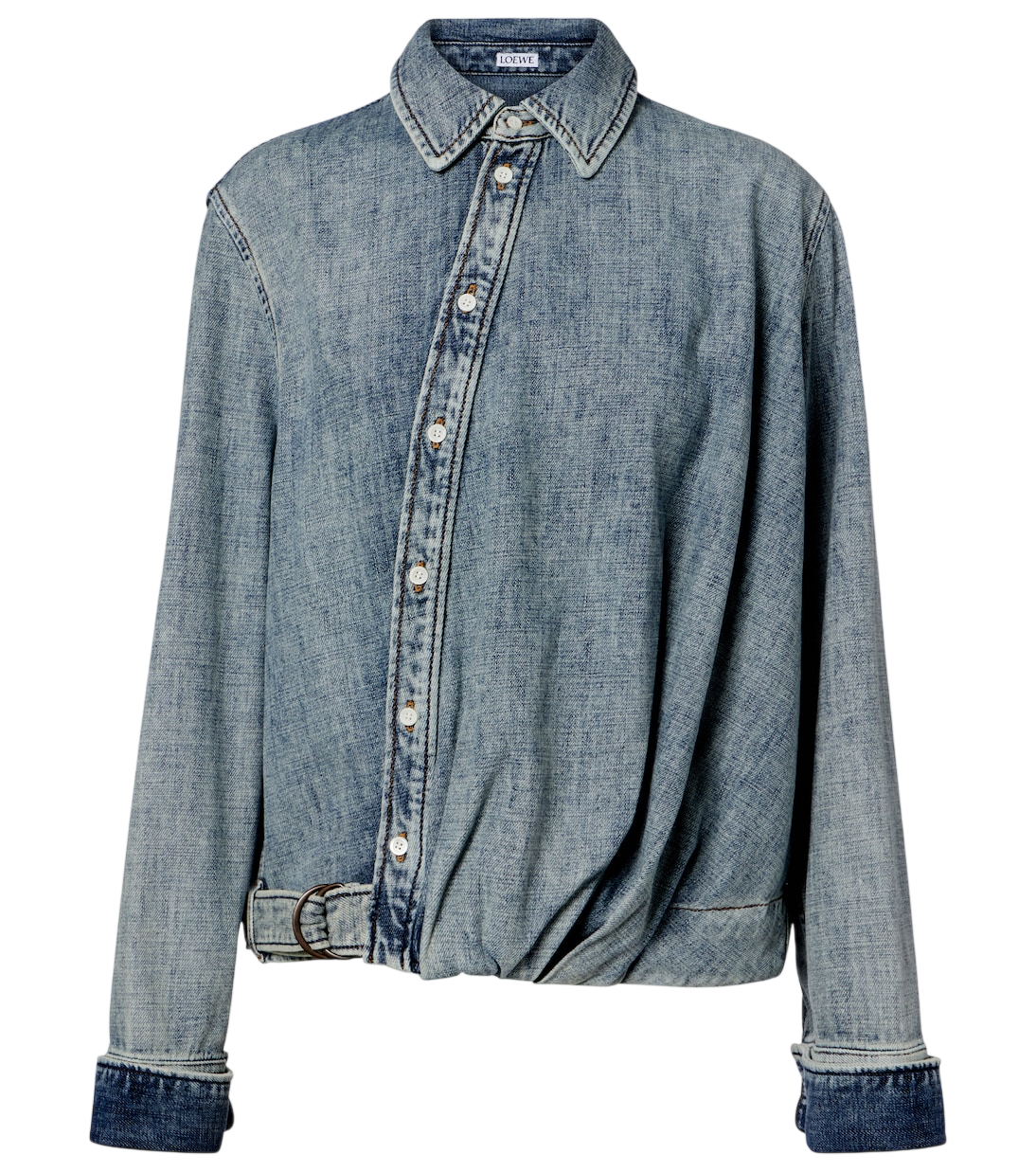 Draped belted denim shirt