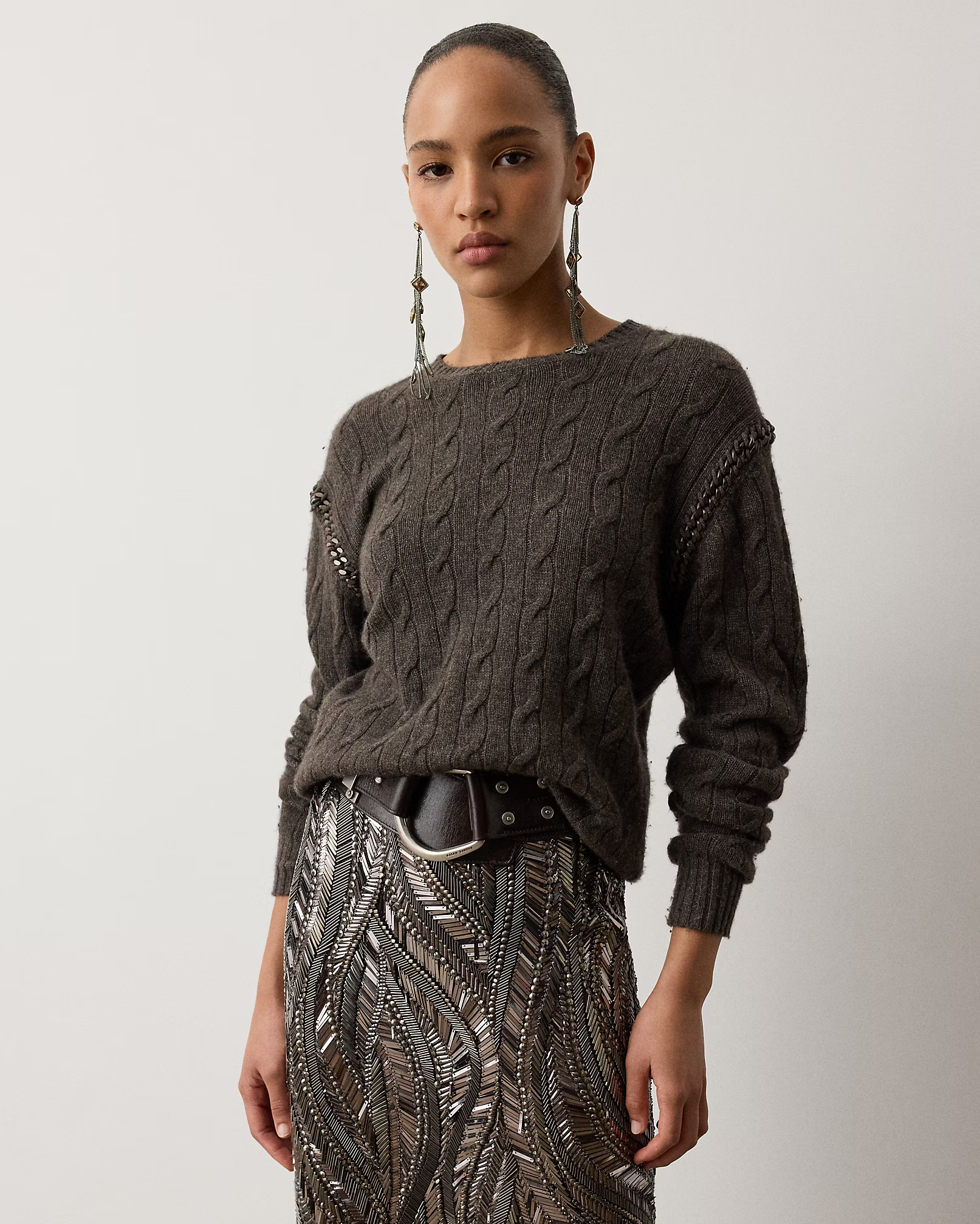 Chain-Trim Cable Cashmere Jumper for Women | Ralph Lauren® UK