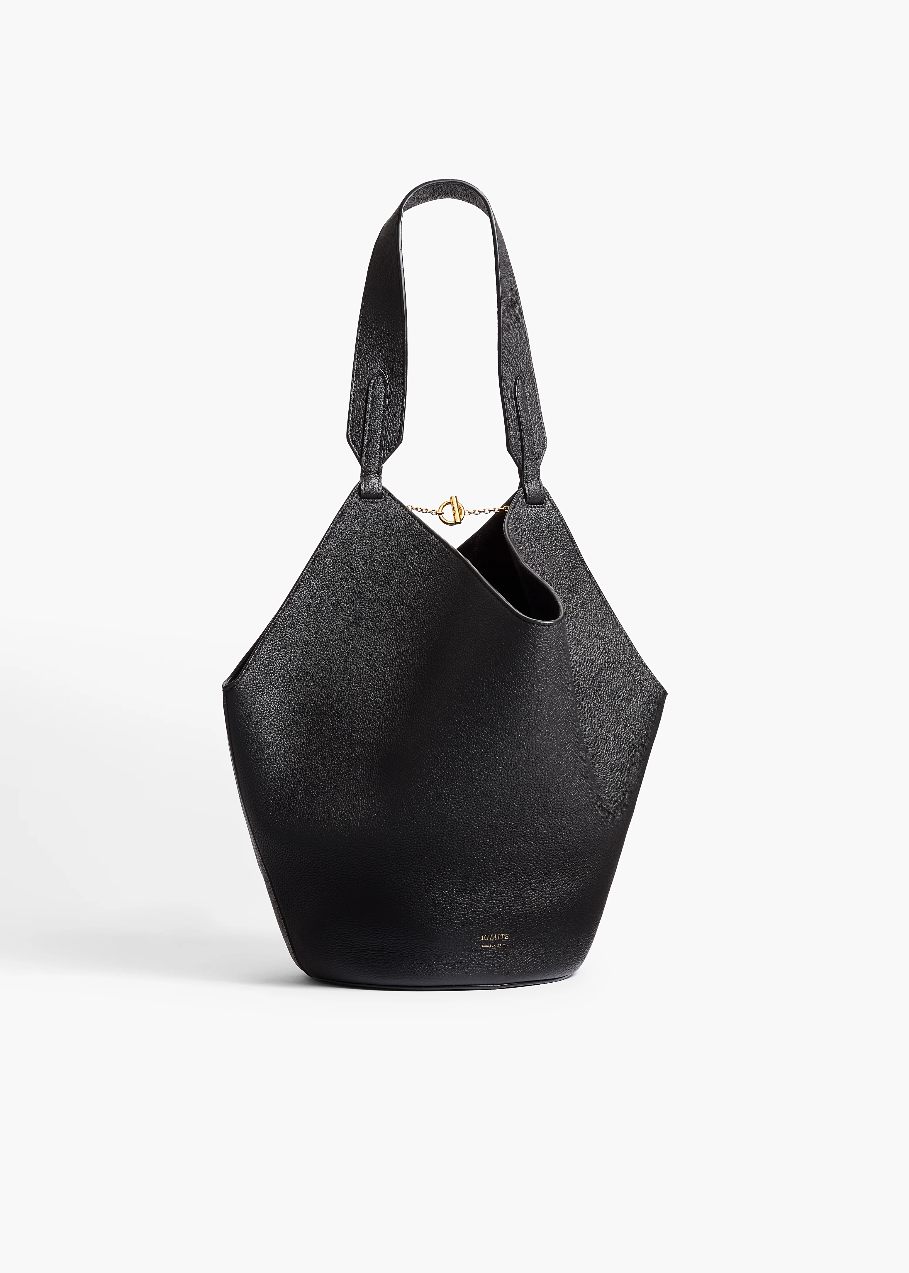 Small Lotus Tote in Black Pebbled Leather