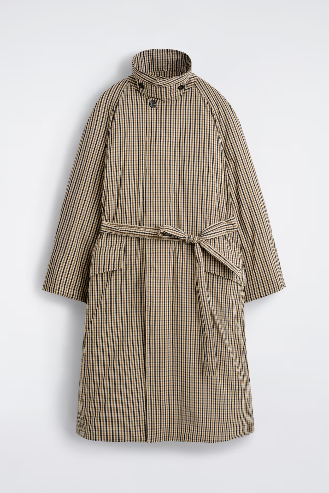 PADDED BELTED FUNNEL-NECK LONG COAT