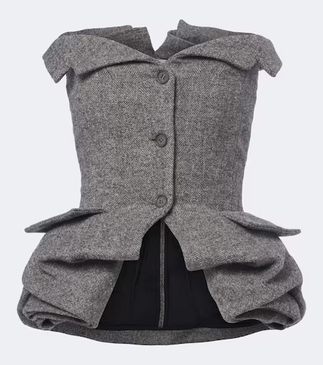 Herringbone peplum wool and cashmere-blend top