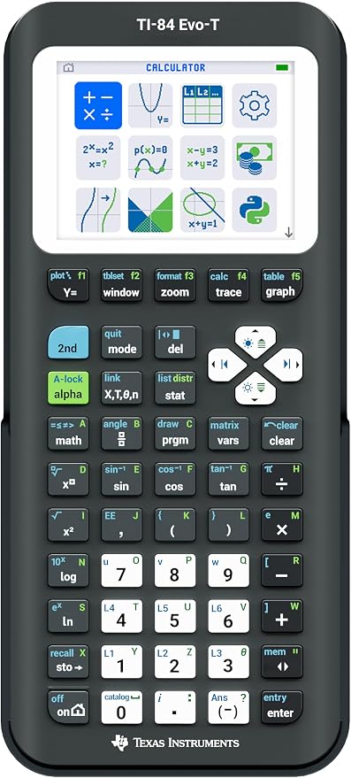 Texas Instruments TI-84 Evo-T Graphical Calculator, Python Support, Rechargeable, USB-C, Test Mode