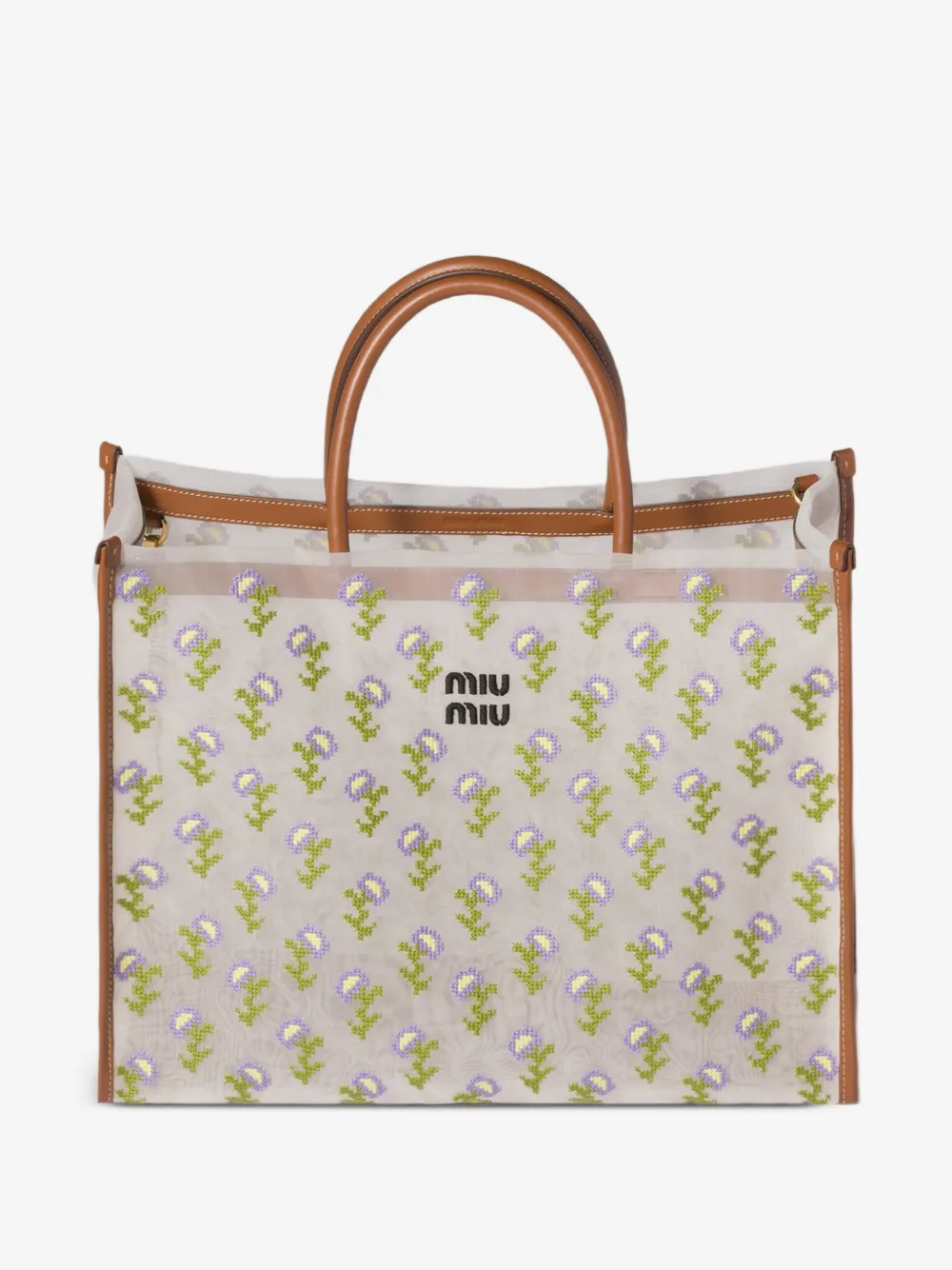 Miu Miu Embroidered Mesh Shopping Bag | White | FARFETCH UK