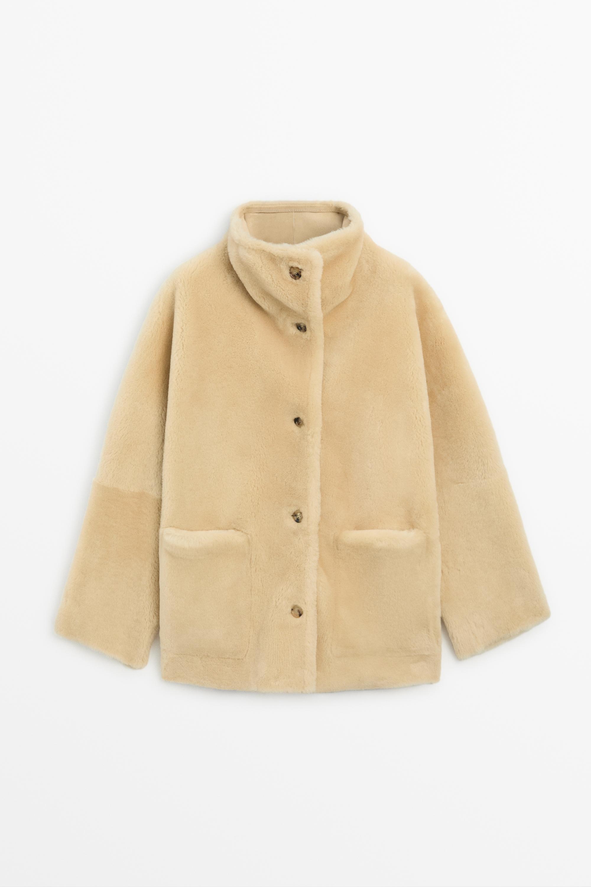 Reversible fur leather coat · Cream · Coats | Massimo Dutti
