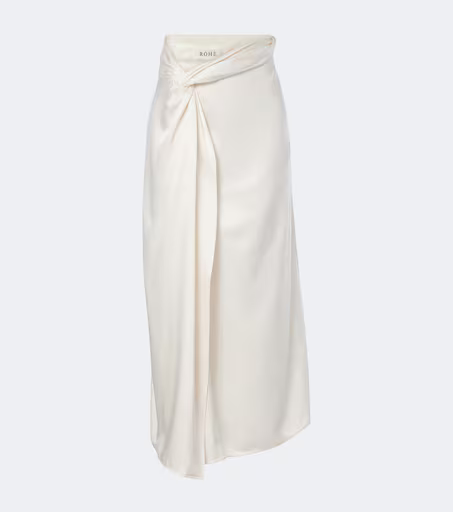Gathered satin midi skirt