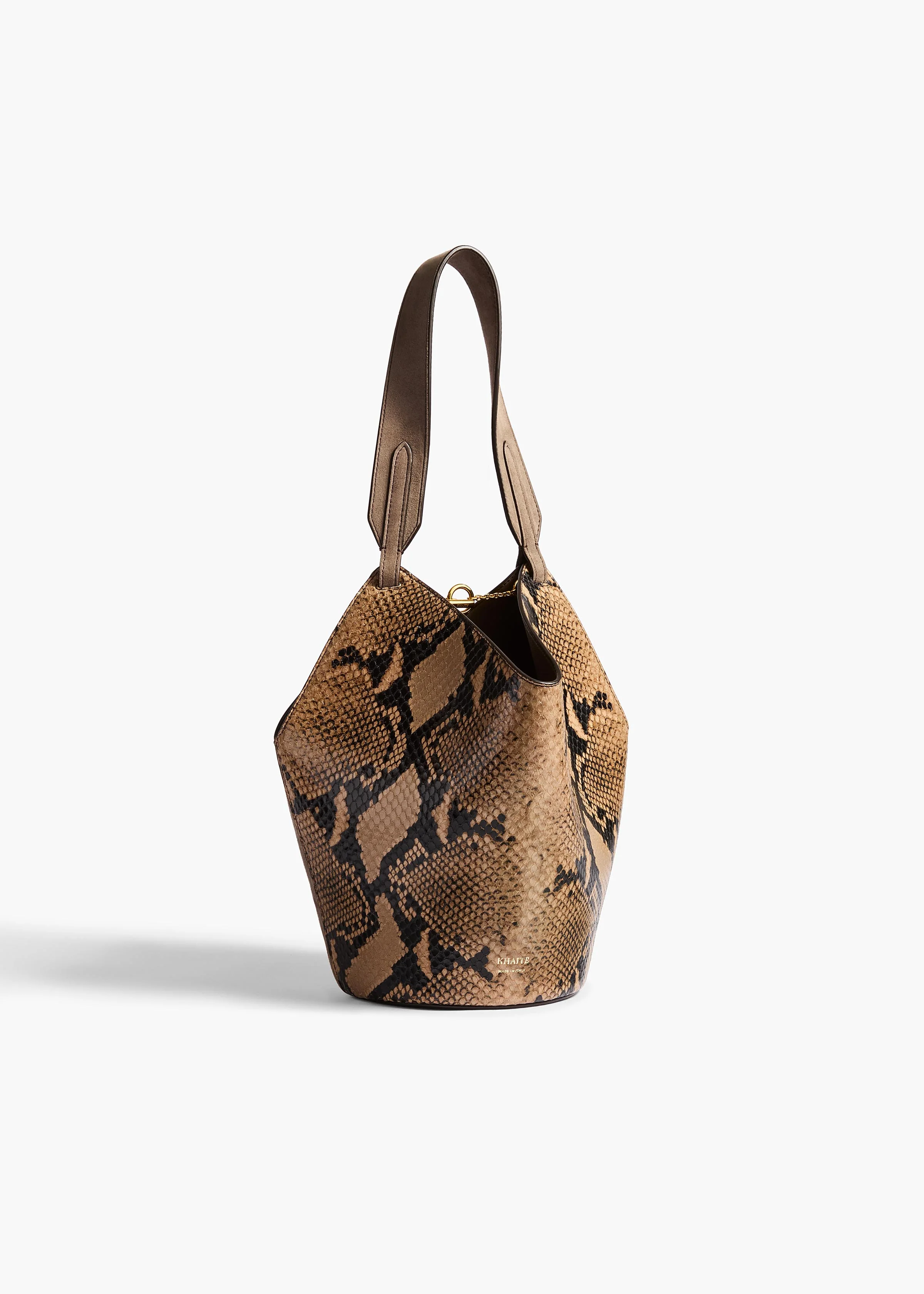 Mini Lotus Tote in Python-Embossed Taupe and Morning Dove