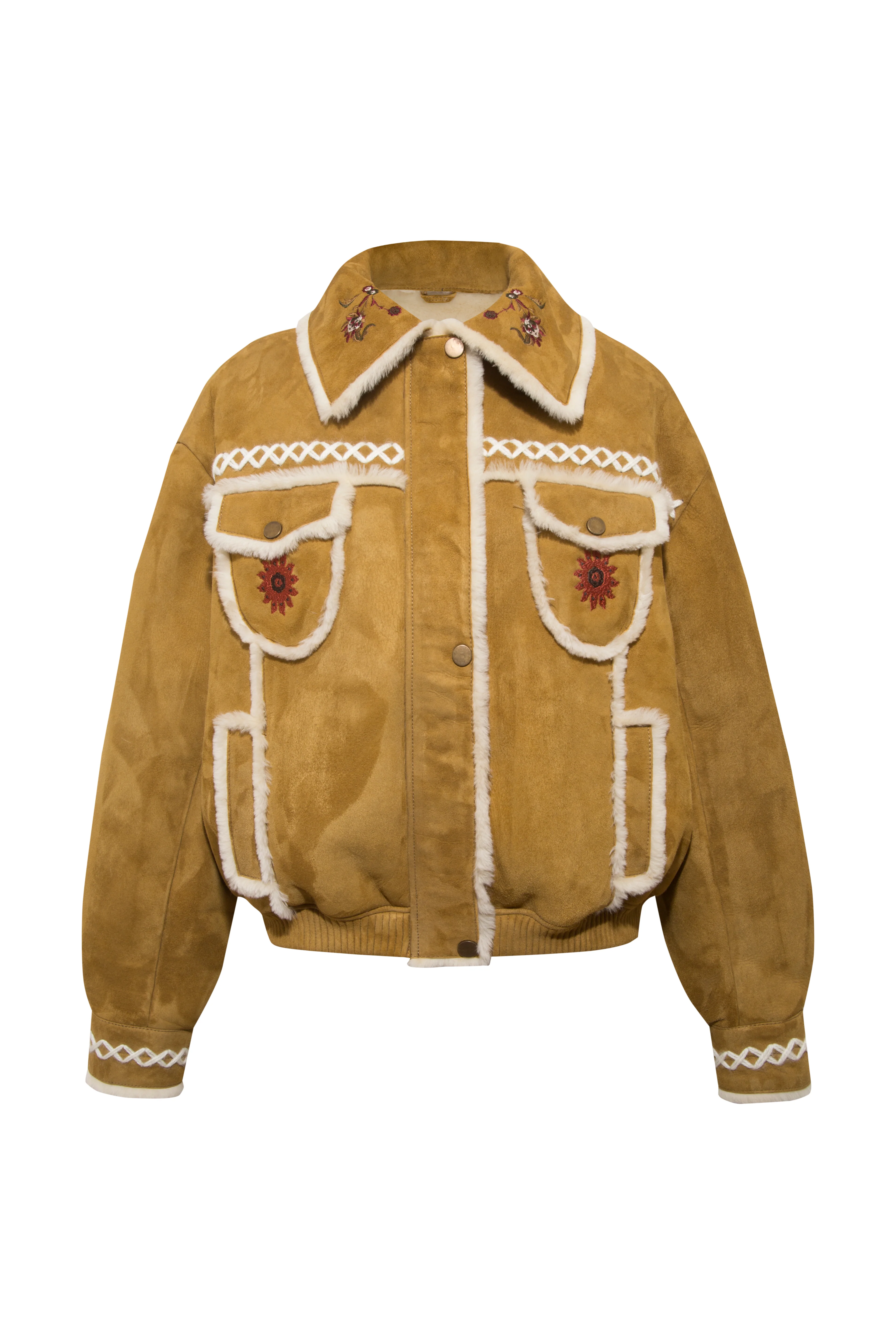 TWILLA - Shearling-trim embroidered suede jacket