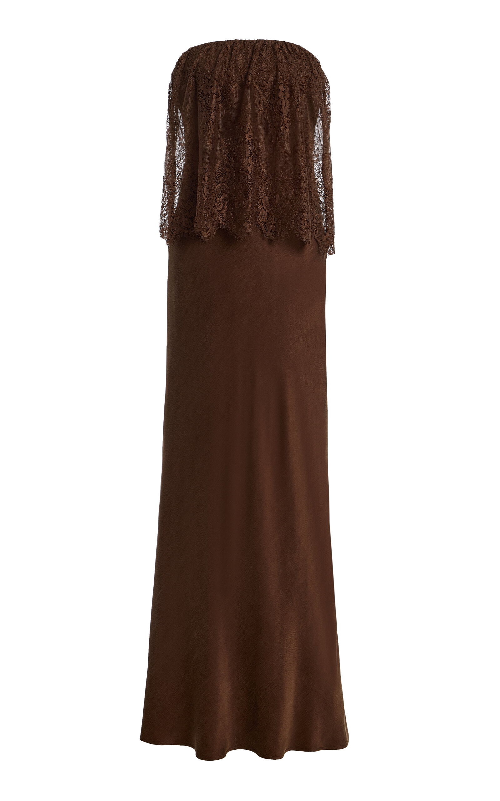 Visions Strapless Lace Satin Maxi Dress