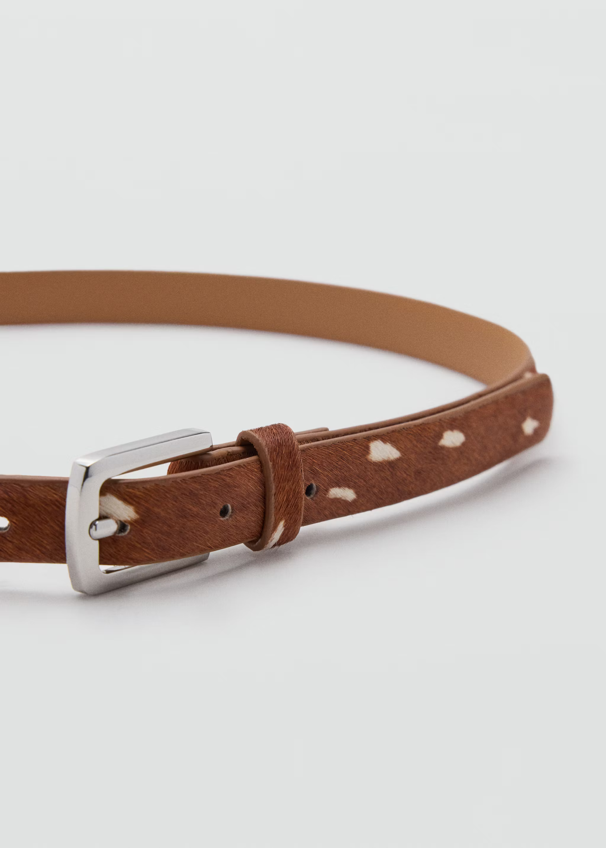 Leather belt with printed deer hide pattern