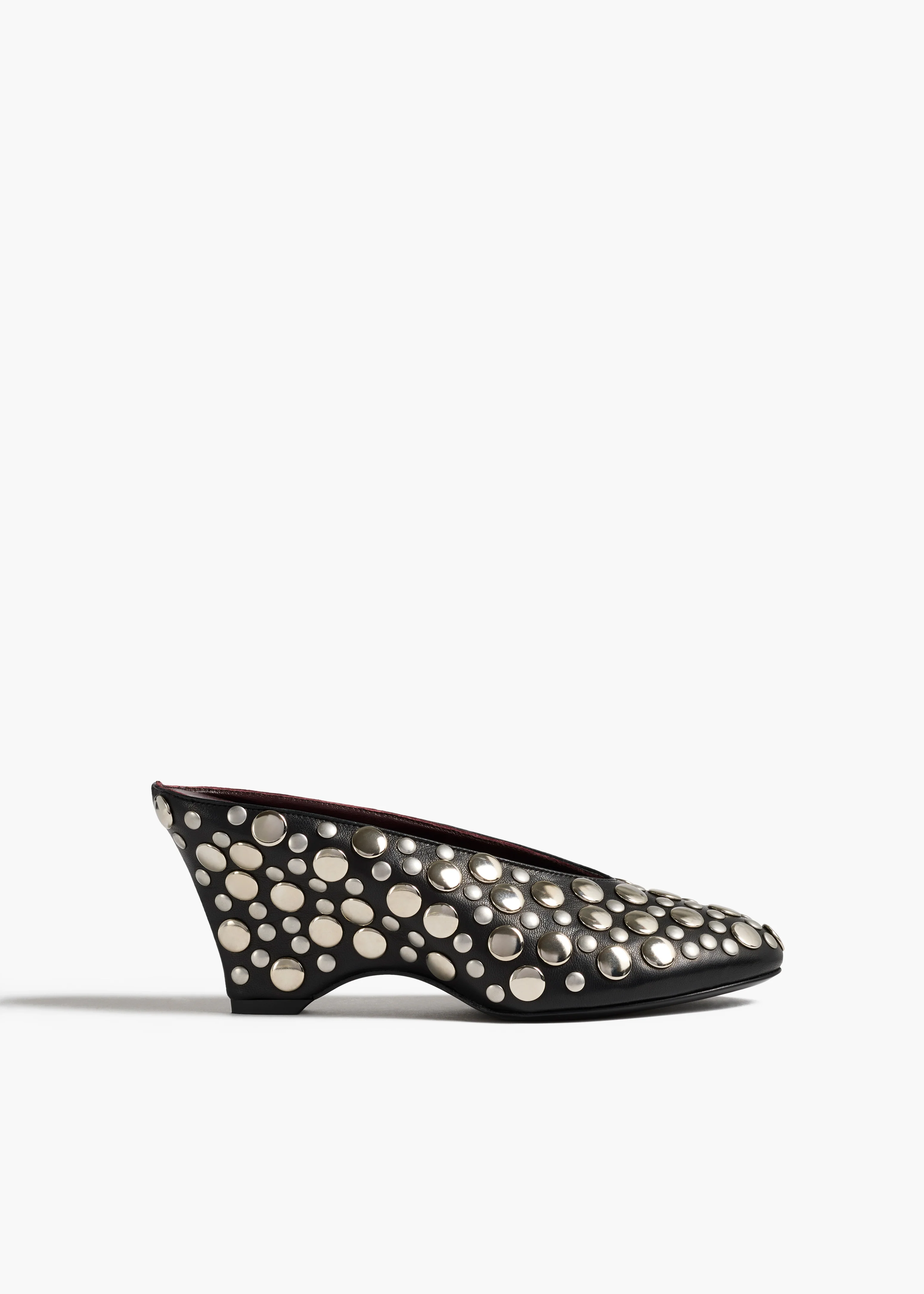 Cloak Wedge in Black Leather with Silver Studs