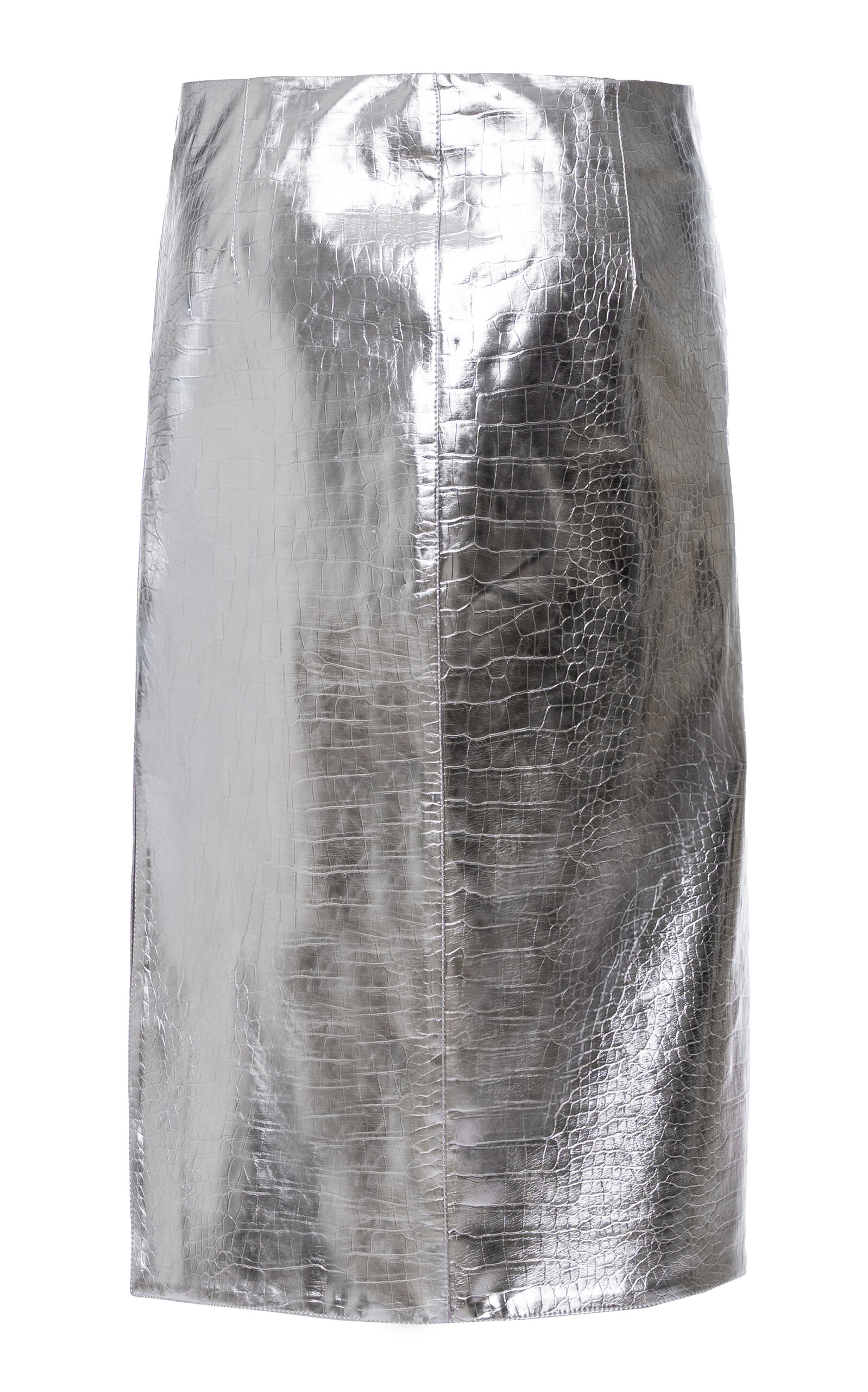 Croc-Embossed Faux Leather Knee-Length Skirt