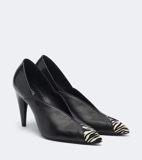 Luza calf hair-trimmed snake-effect leather pumps