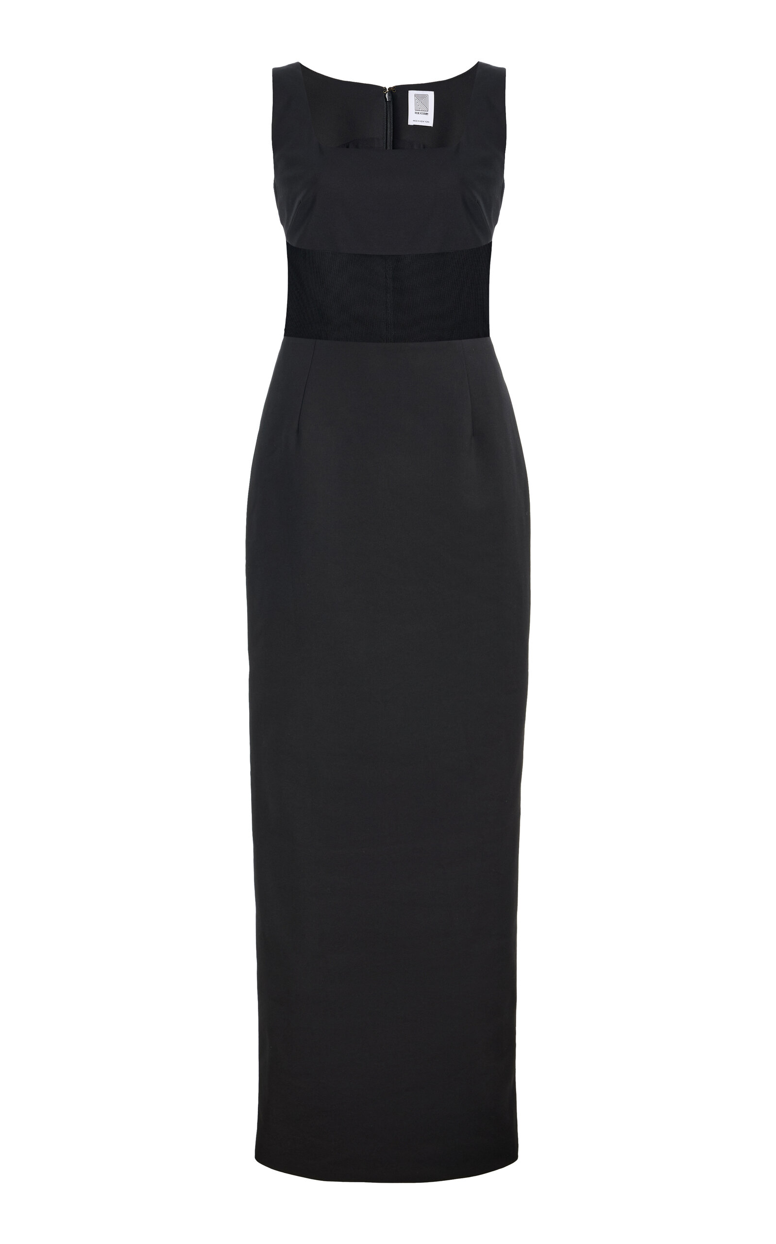 Mesh Waist Cotton-Blend Midi Dress
