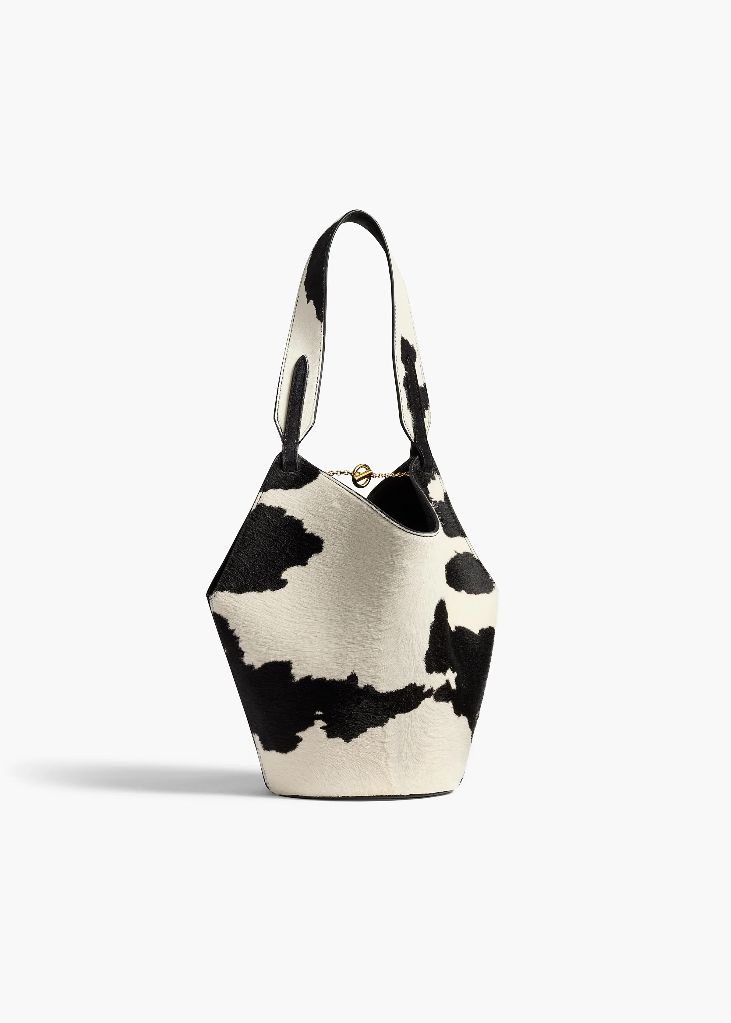 Mini Lotus Tote in Cow Print Haircalf/Black Suede