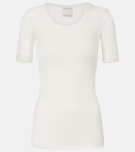 Ribbed-knit cotton-blend top