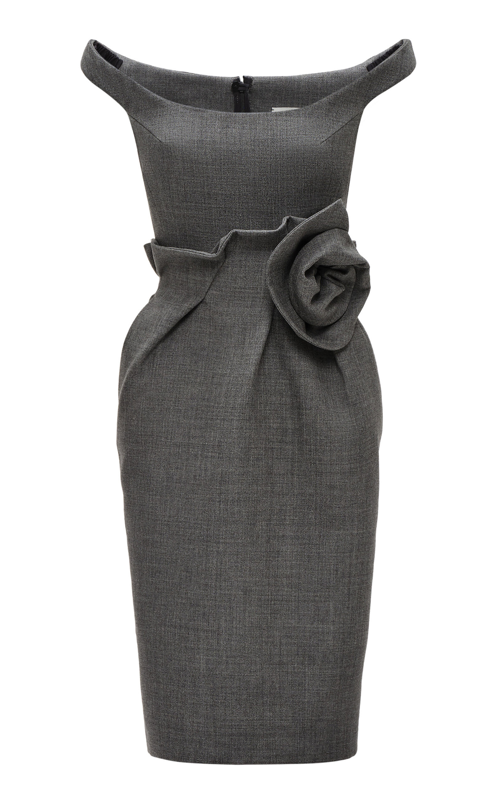 Rosette-Detailed Wool-Blend Midi Dress