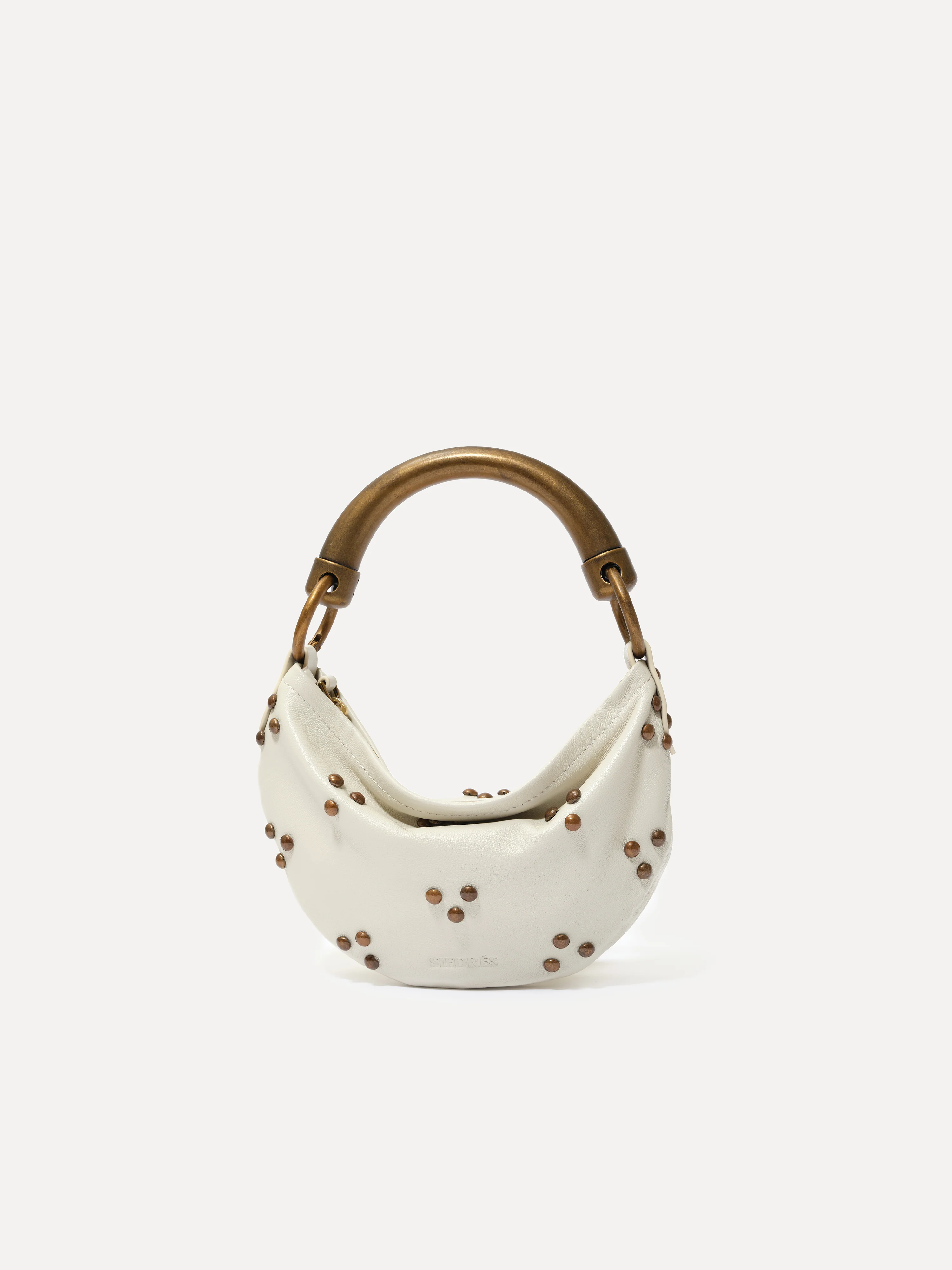 Mini hobo bag with metal top handle and studded