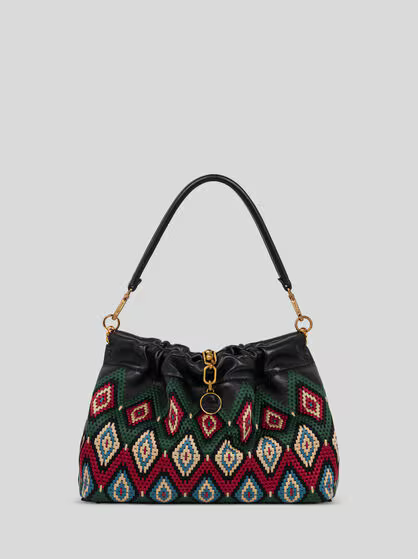 MEDIUM LEATHER VELA BLOSSOM BAG WITH DIAMOND EMBROIDERY